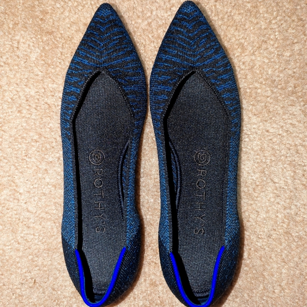 Rothy's Point Size 9 Midnight Metallic Zebra print flats